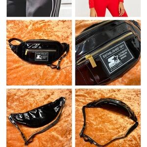 Starter Black Patent Fanny Pack with Gold Zipper